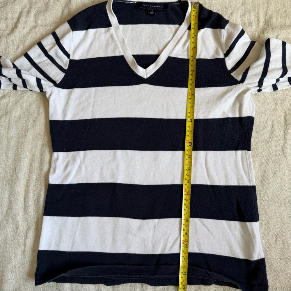 Tommy Hilfiger M Classic V-Neck Pullover Sweater Navy Blue White 100% Cotton - Picture 8 of 8